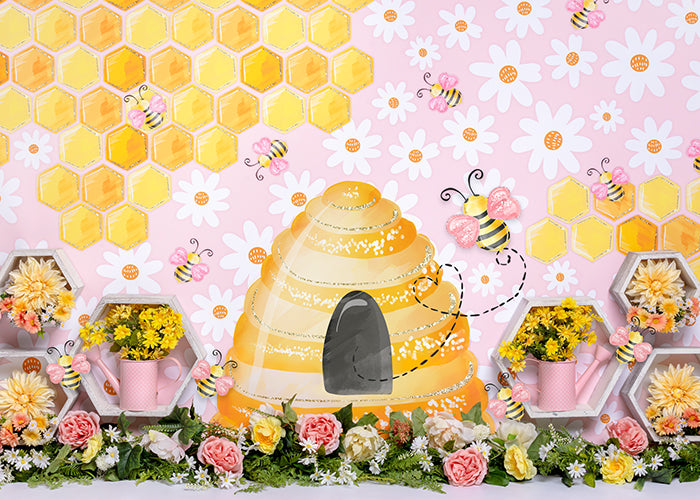 Honey Bee Birthday Backdrop Girl birthday Party decorations Bumble Bee –  sensfunbackdrops