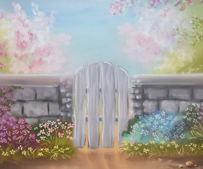 Garden Gate photo backdrop for Easter and spring pictures