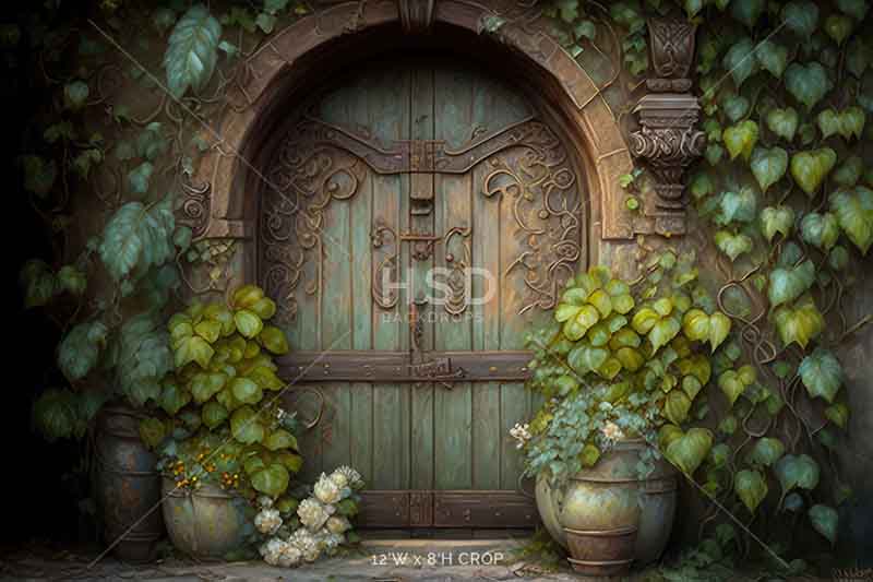 Spring Themed Backdrop | Rustic Enchanted Garden Door Photo Backdrop