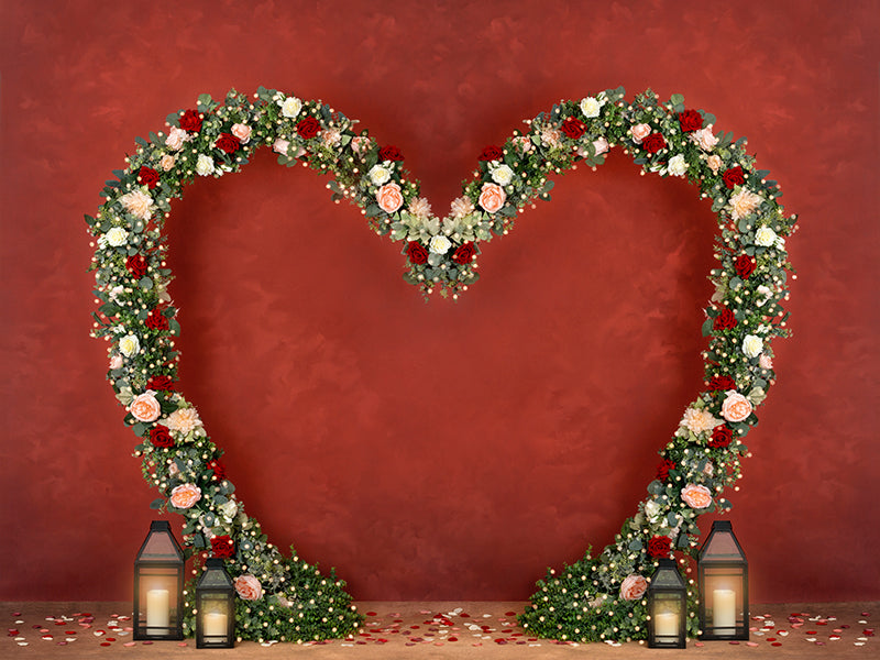 Floral Heart Arch Valentine's Day Backdrop for Photography