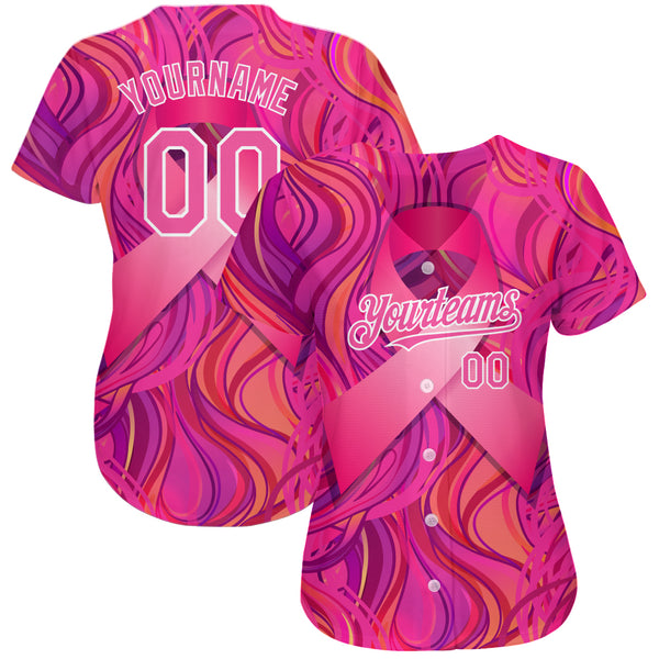 Custom Pink Ribbon Baseball Jersey Pink-White 3D Breast Cancer Awareness  Month Women Health Care Support Authentic - FansIdea