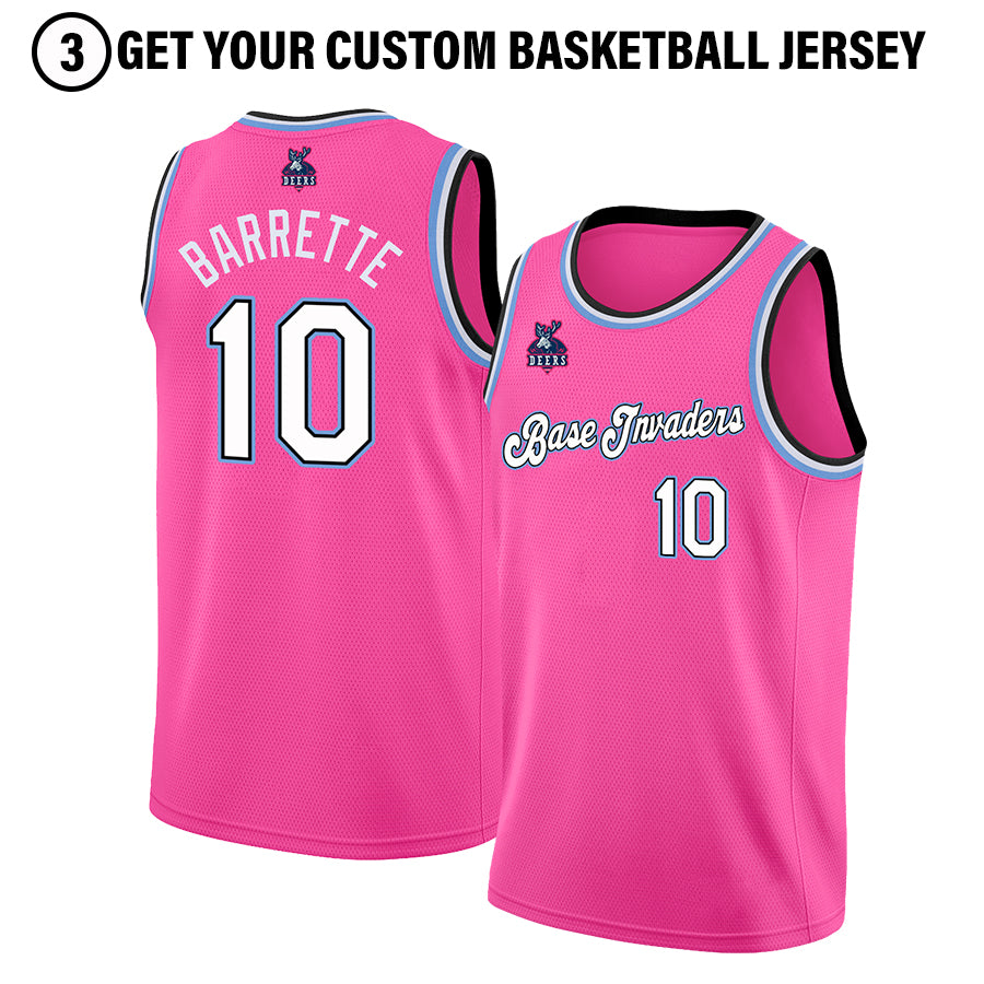 Custom Red Pink-Black Round Neck Sublimation Basketball Suit