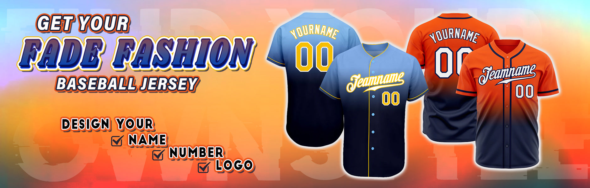 custom fade fashion baseball jersey