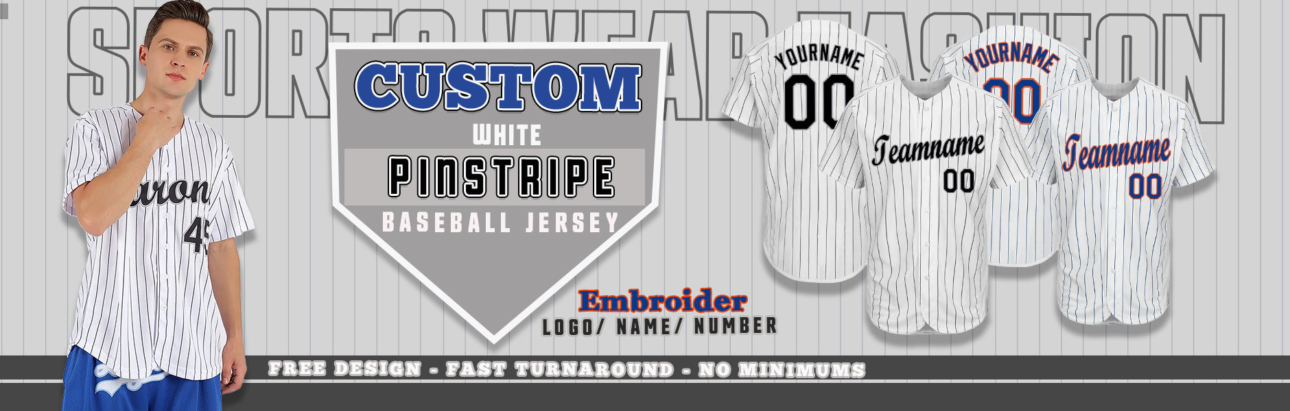 custom white pinstripe baseball jersey