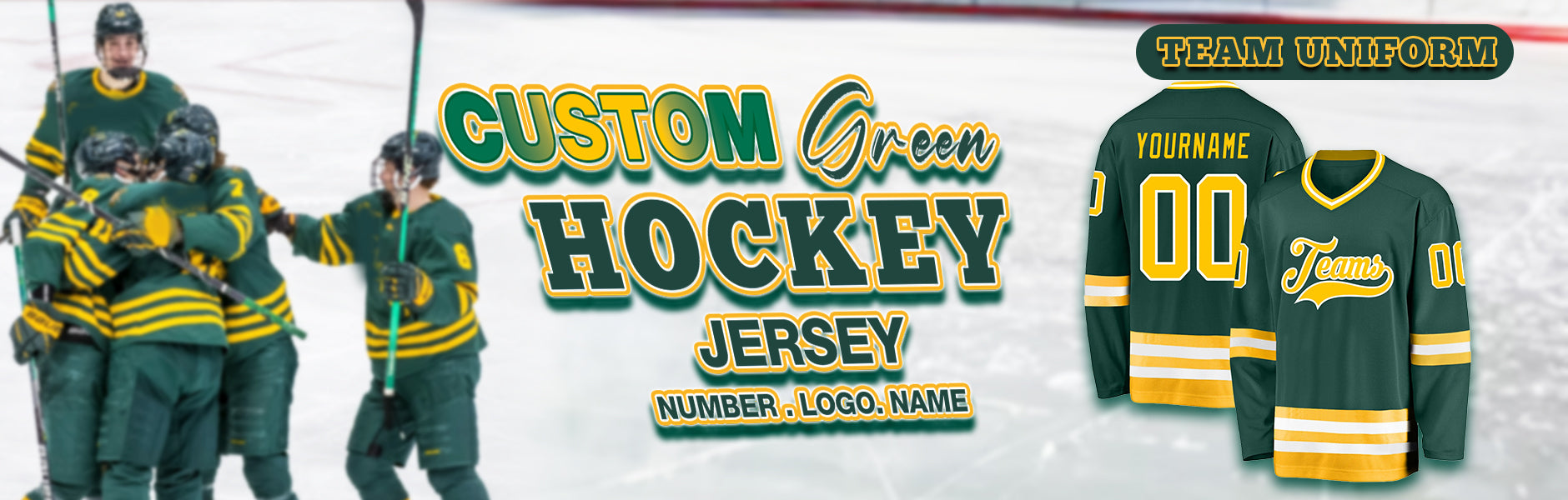 Green Gold Purple Sublimated Hockey Jerseys Custom Design