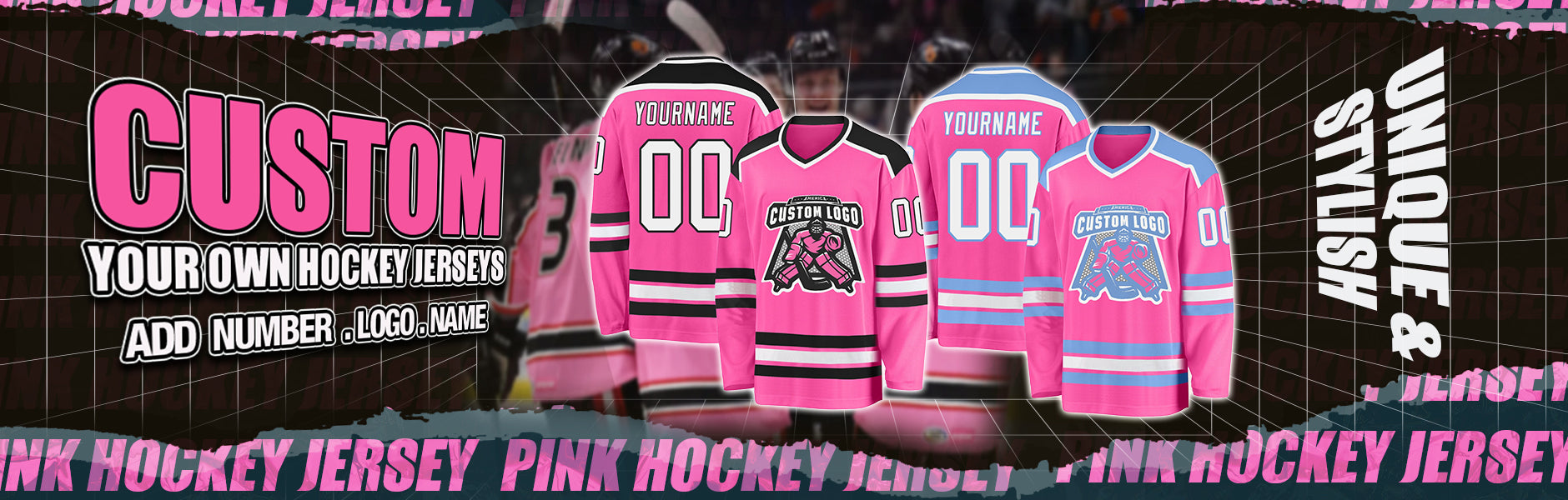 Custom Hockey Jersey Navy Neon Green-Pink