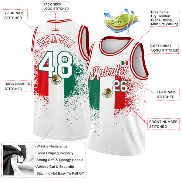 FIITG Custom Basketball Suit Jersey Figure Aqua-Red Round Neck Sublimation