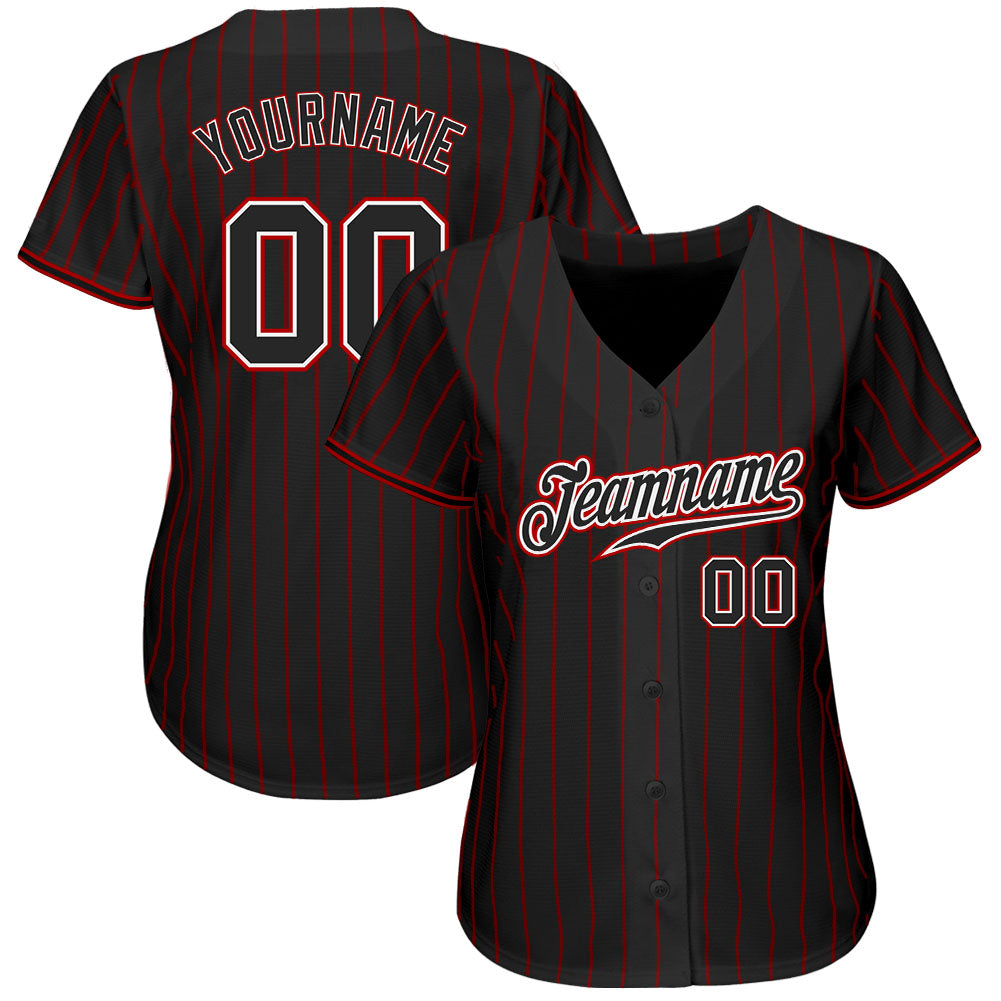 Custom Black Red Strip Black-White Authentic Baseball Jersey Free ...