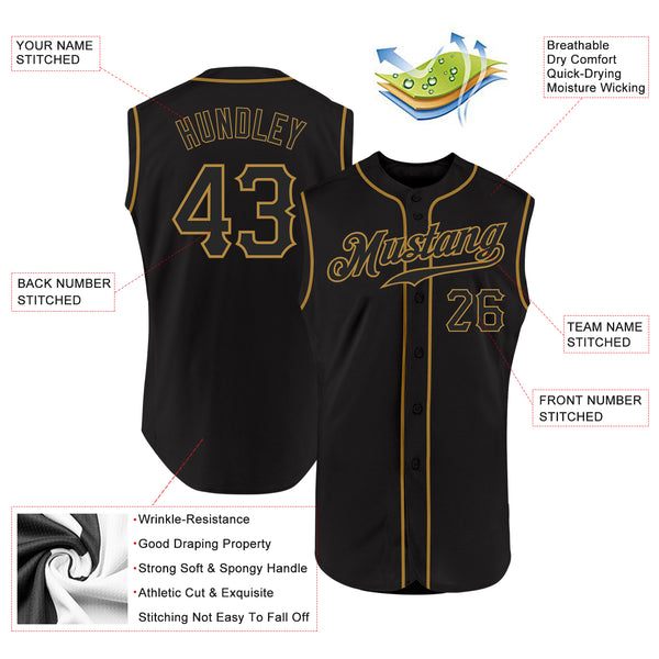 Custom Team Old Gold Baseball Authentic Black Jersey Black