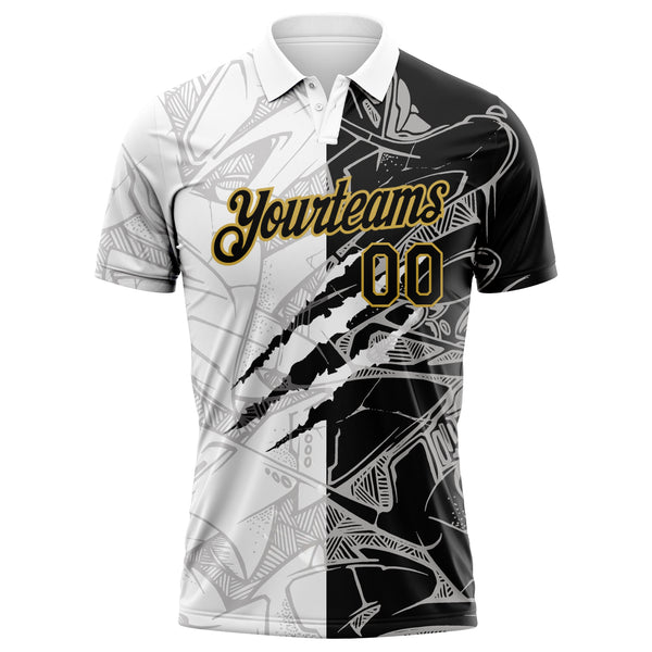 Custom Black Black-Old Gold 3D Pattern Design Tiger And Peacock Authentic  Baseball Jersey