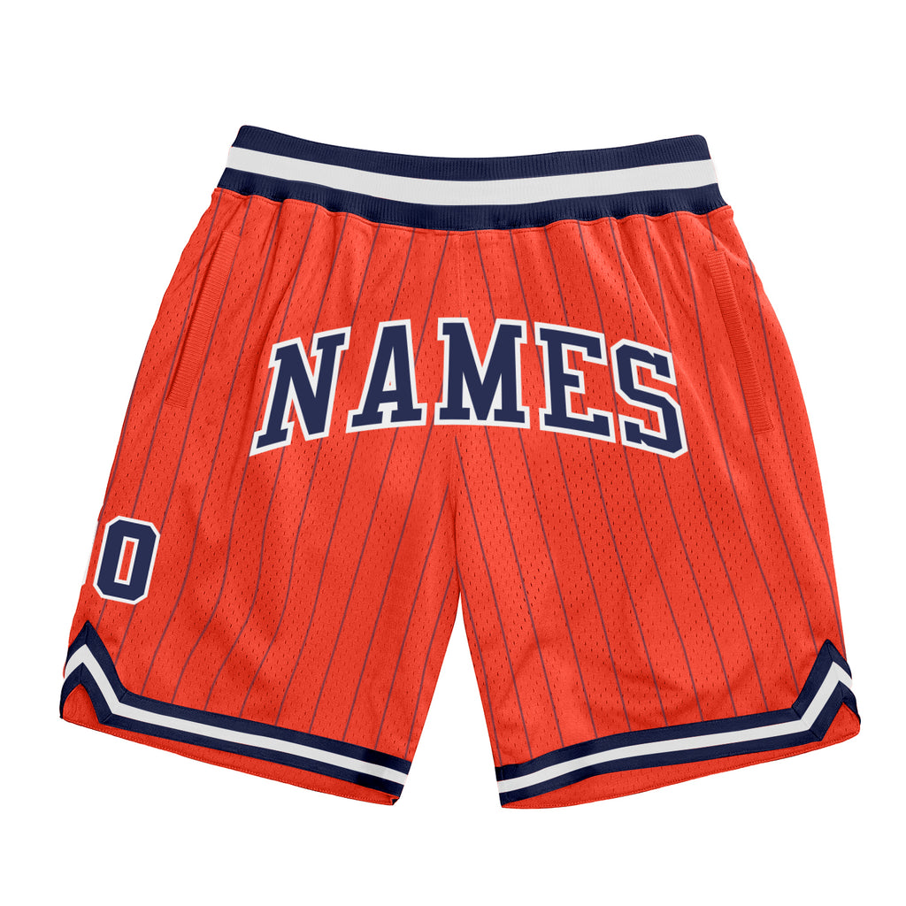 Custom Orange Navy Pinstripe Navy-White Authentic Basketball Shorts