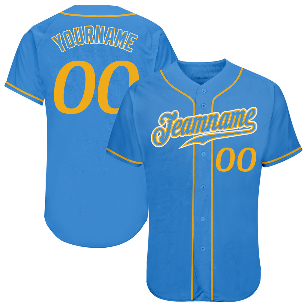 Custom Own Powder Blue Gold White Authentic Baseball Stitched Jersey ...