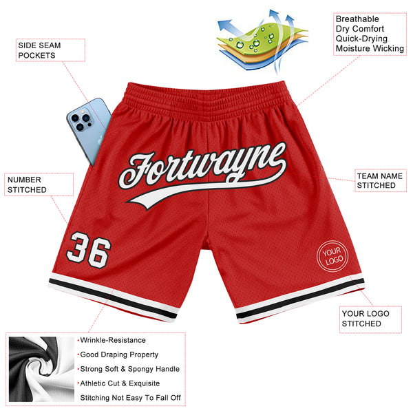 FANSIDEA Custom White Royal-Red Authentic Throwback Basketball Shorts Youth Size:XL