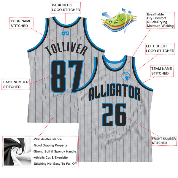 Black White Pinstripe Pink-Light Blue Authentic Basketball Jersey