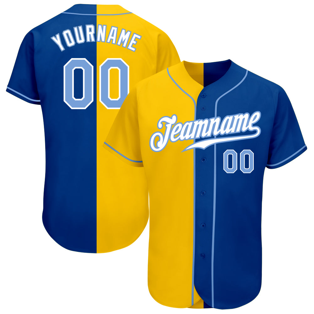 Custom Royal Light Blue-Gold Authentic Split Fashion Baseball Jersey ...