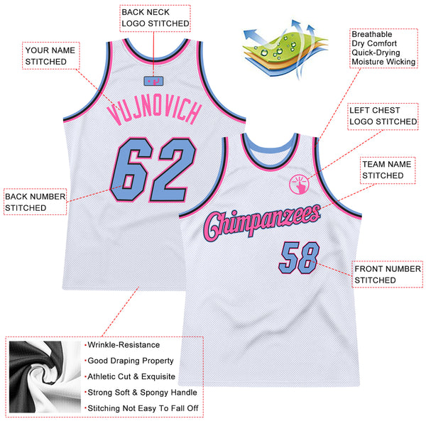 Custom Light Pink White Authentic Throwback Basketball Jersey