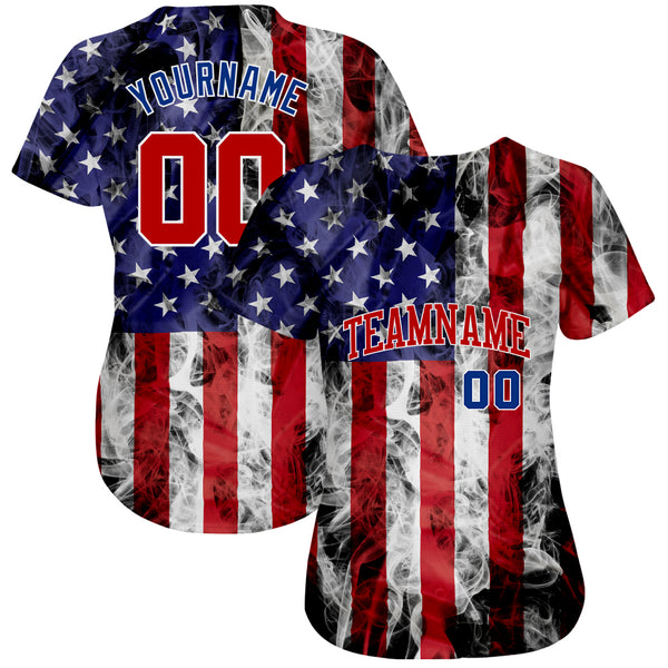 Custom Red Royal-Black 3D American Flag Fashion Authentic Baseball Jersey  Free Shipping – Fiitg