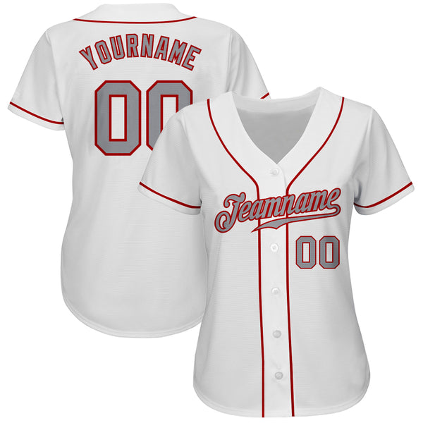 Custom White Black-Red Authentic Baseball Jersey Women's Size:S