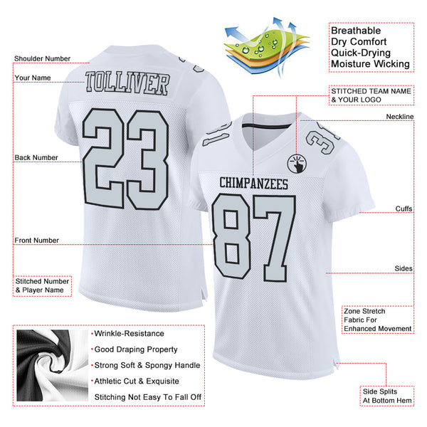 Custom White Silver-Black Mesh Authentic Football Jersey – Fiitg