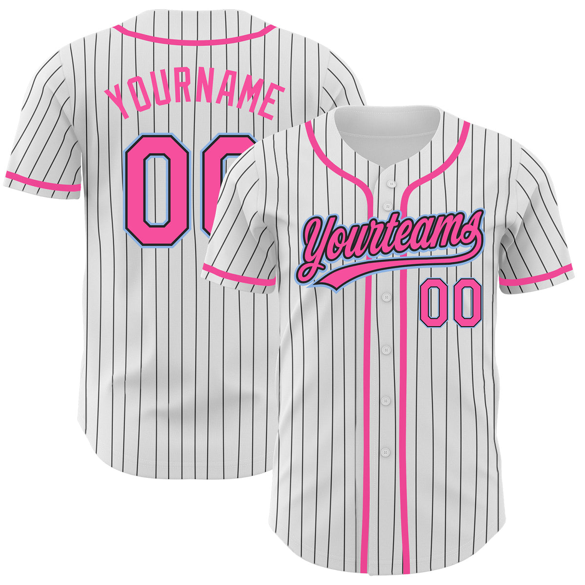 Custom White Black Pinstripe Pink-Light Blue Authentic Baseball Jersey ...