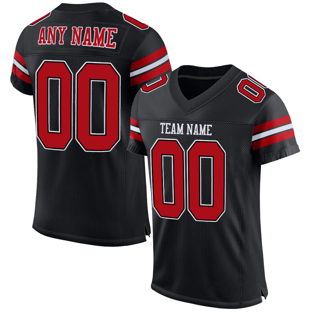 Custom Black Red-White Mesh Authentic Football Jersey - Personalized Name, Number, Team Logo