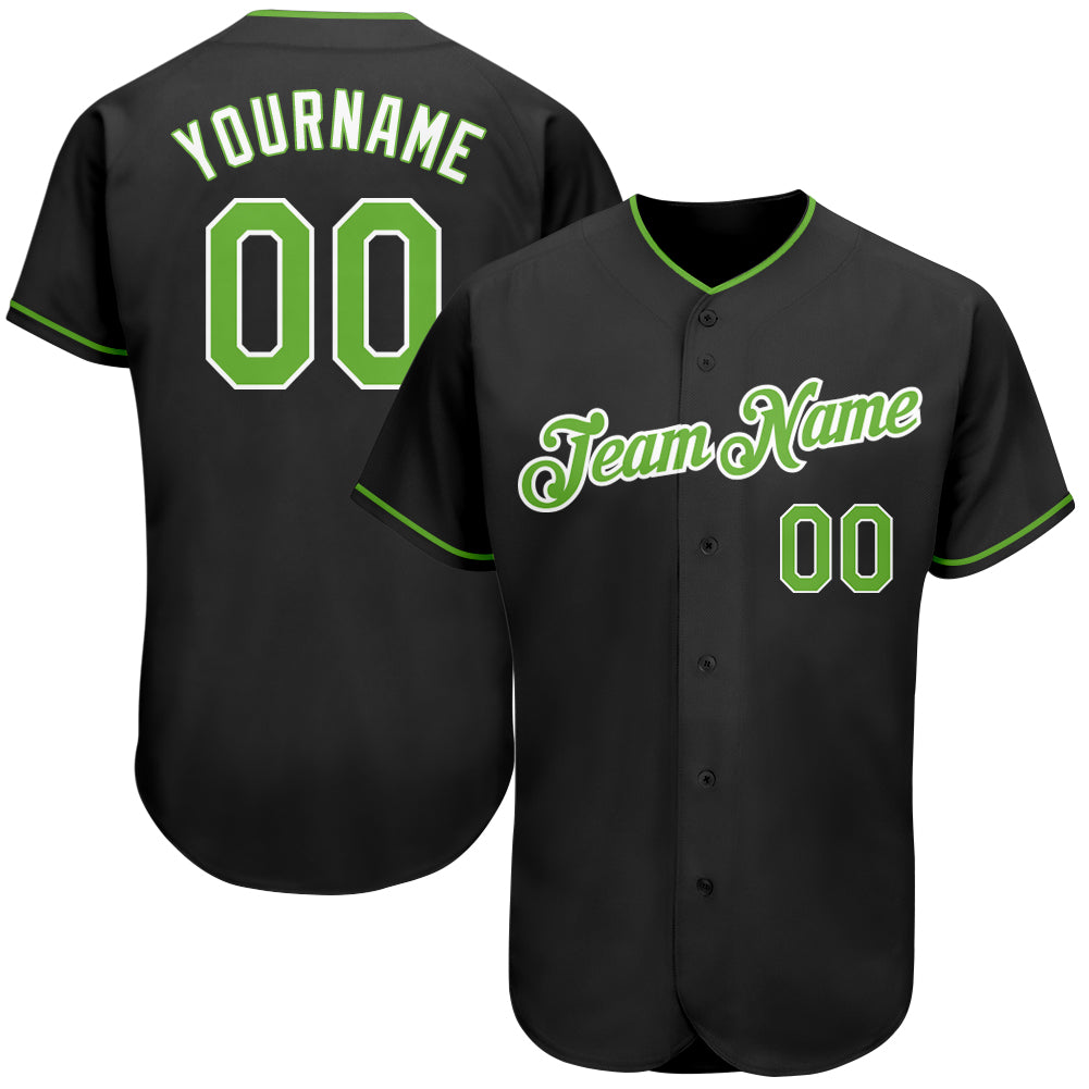 Custom Own Black Neon Green White Authentic Baseball Stitched Jersey ...