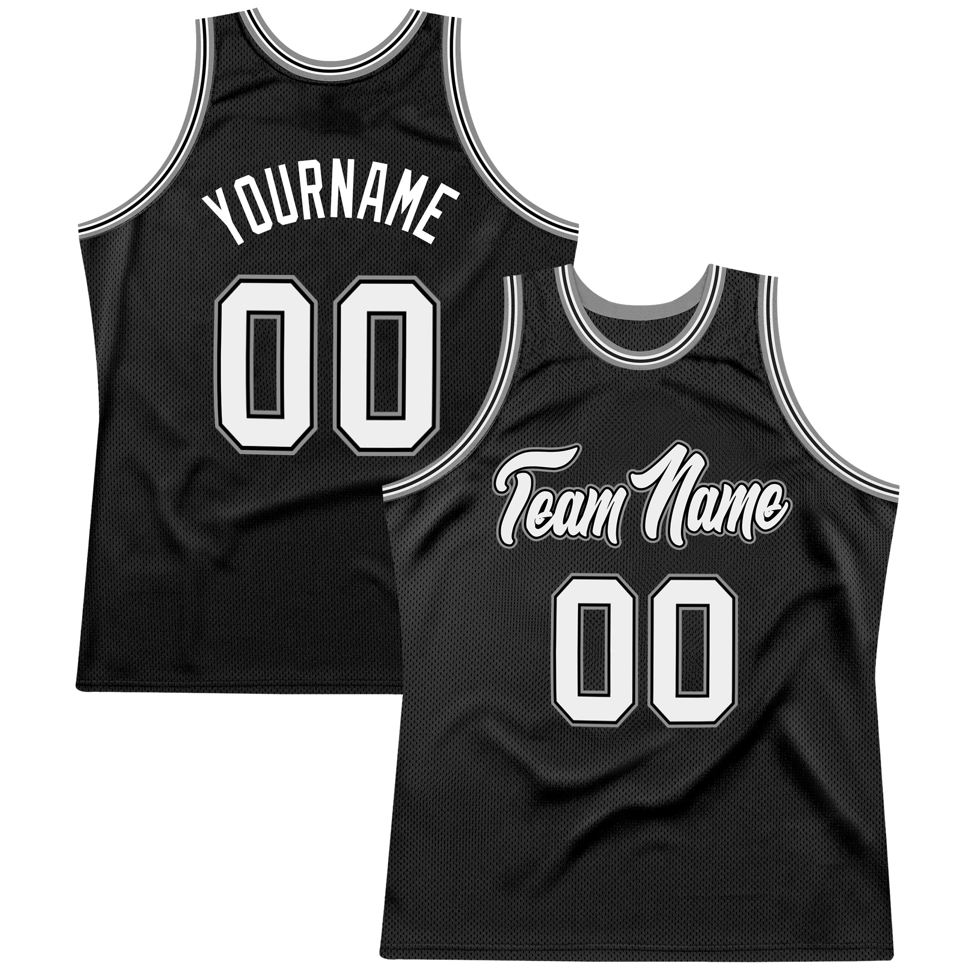 Custom Own Black White Silver Gray Authentic Basketball Stitched Jersey ...
