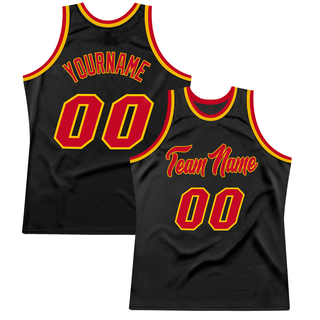 Custom Own Black Red Gold Authentic Basketball Stitched Jersey Free ...