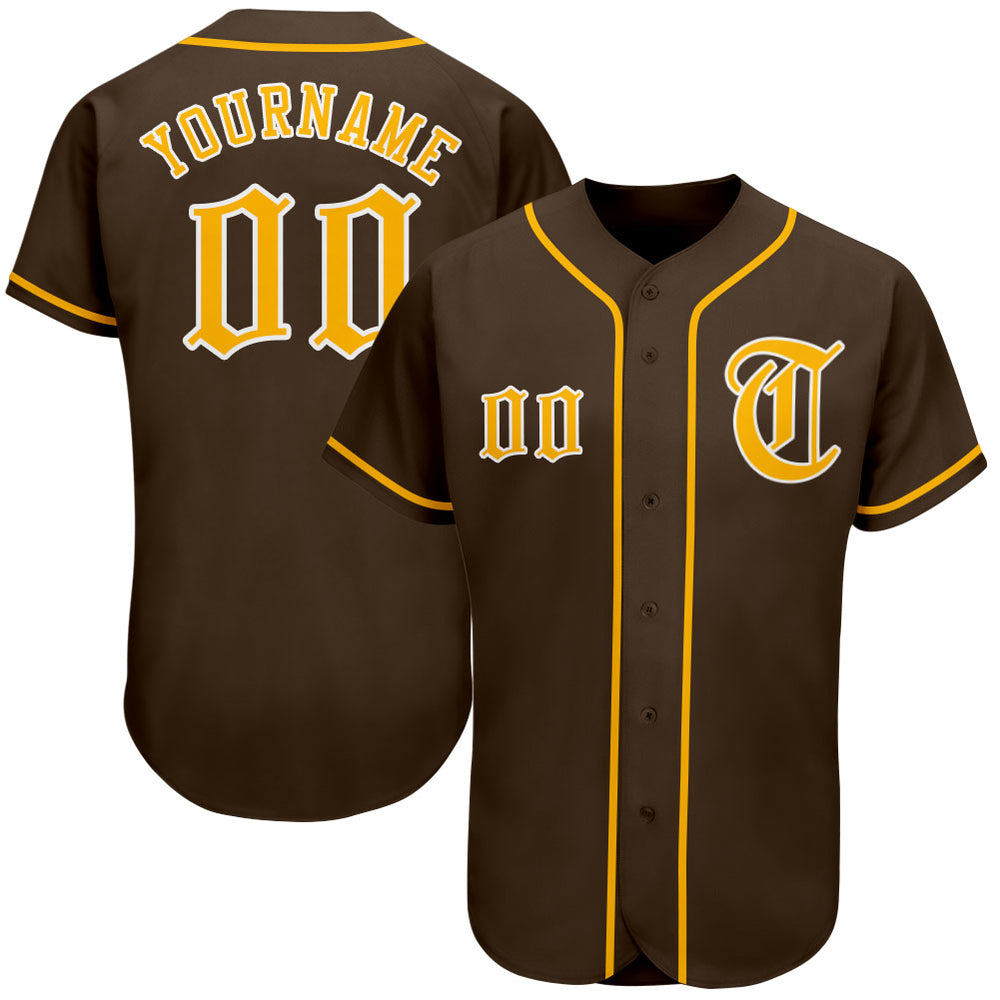 Custom Brown Gold-White Authentic Baseball Jersey – Fiitg