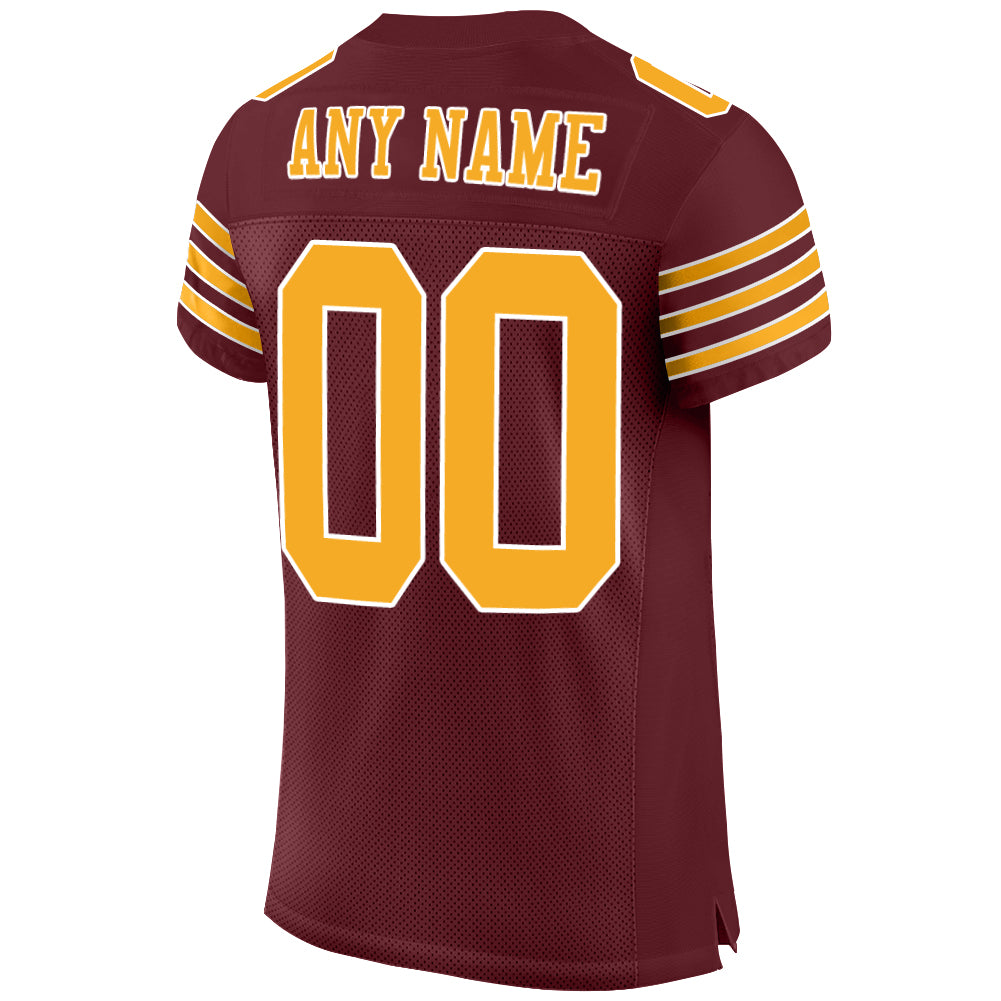 Custom Burgundy Gold-White Mesh Authentic Football Jersey – Fiitg