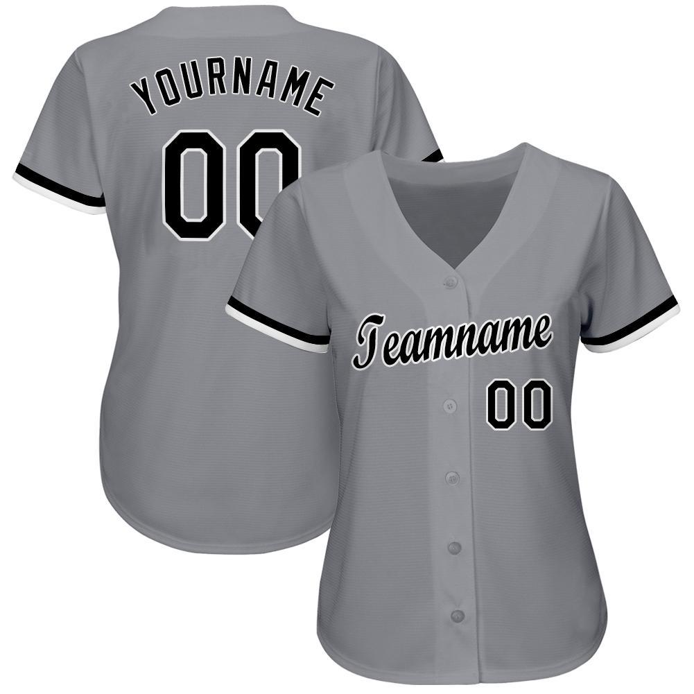 Custom Gray Black-White Baseball Jersey 