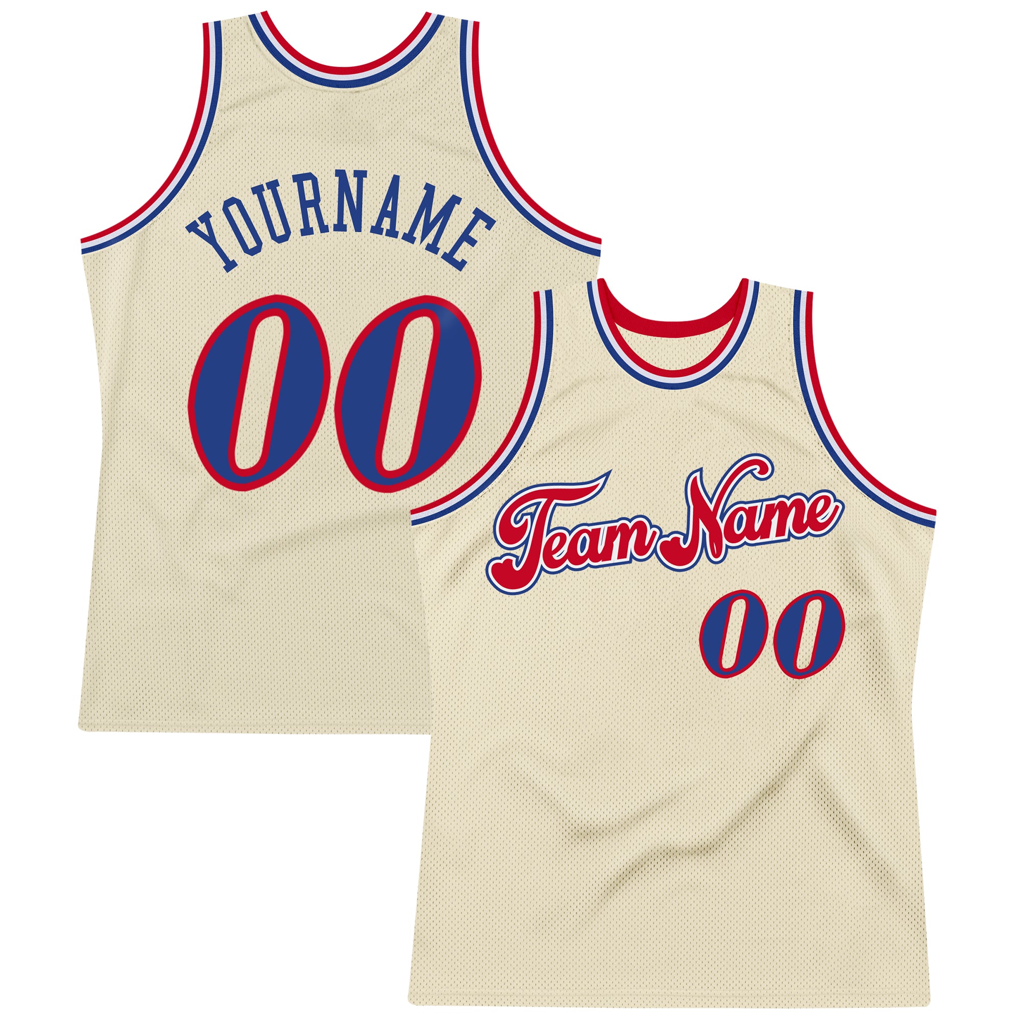 Custom Own Cream Royal Red Authentic Basketball Stitched Jersey Free ...