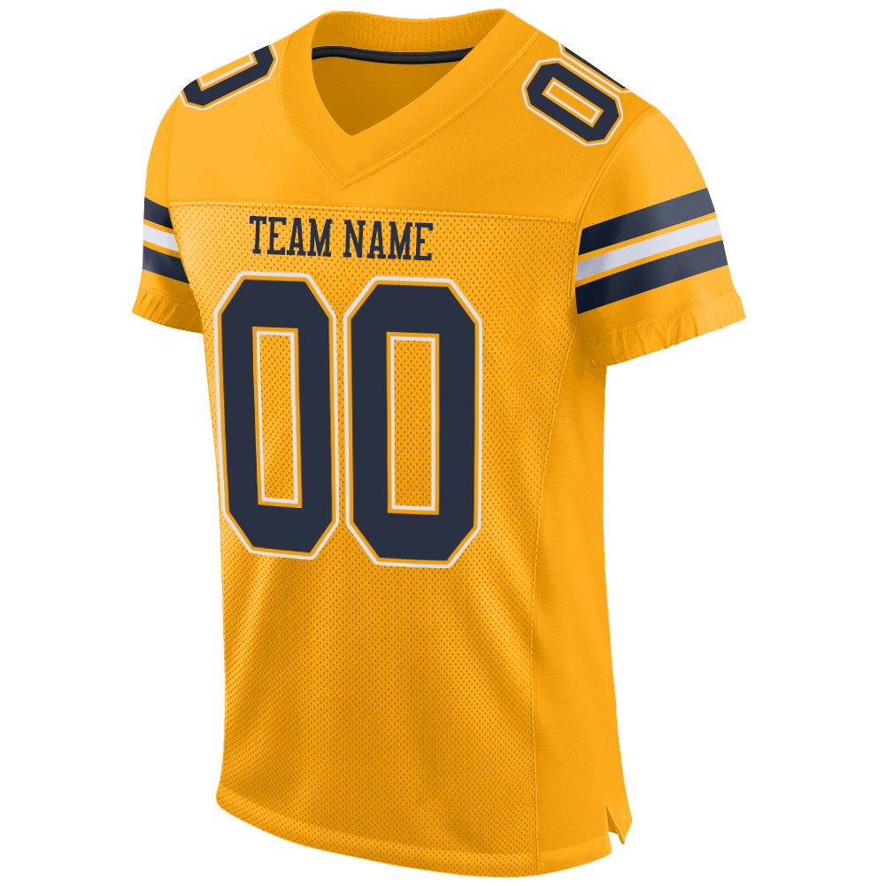 Custom Gold Navy-White Mesh Authentic Football Jersey – Fiitg