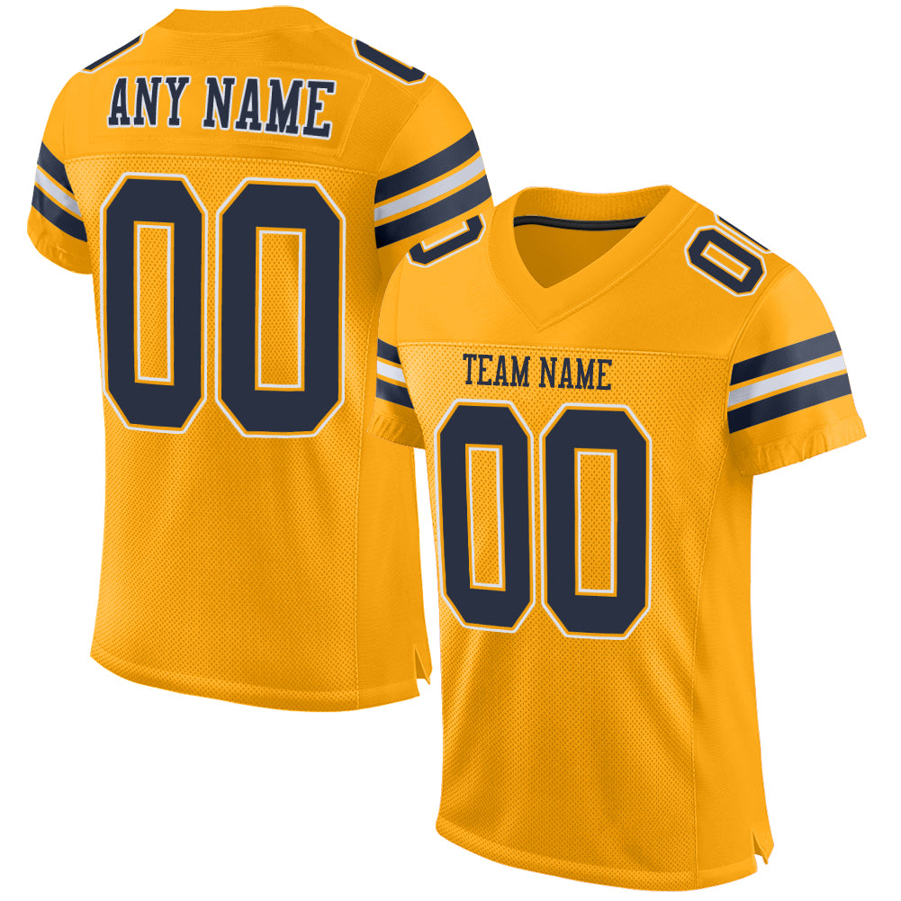 Custom Gold Navy-White Mesh Authentic Football Jersey – Fiitg