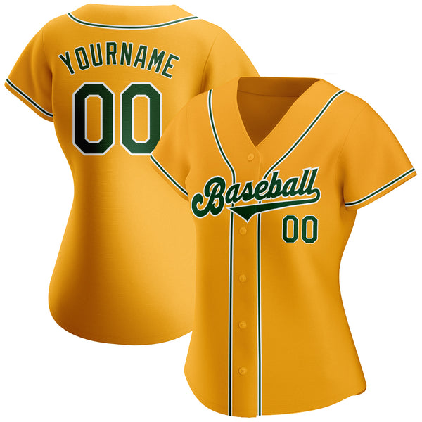 Custom Gold Neon Green-Red Authentic Baseball Jersey Discount