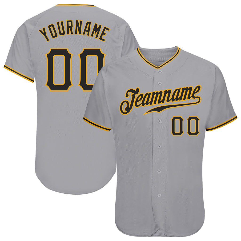 Custom Own Gray Black Gold Authentic Baseball Stitched Jersey Free ...