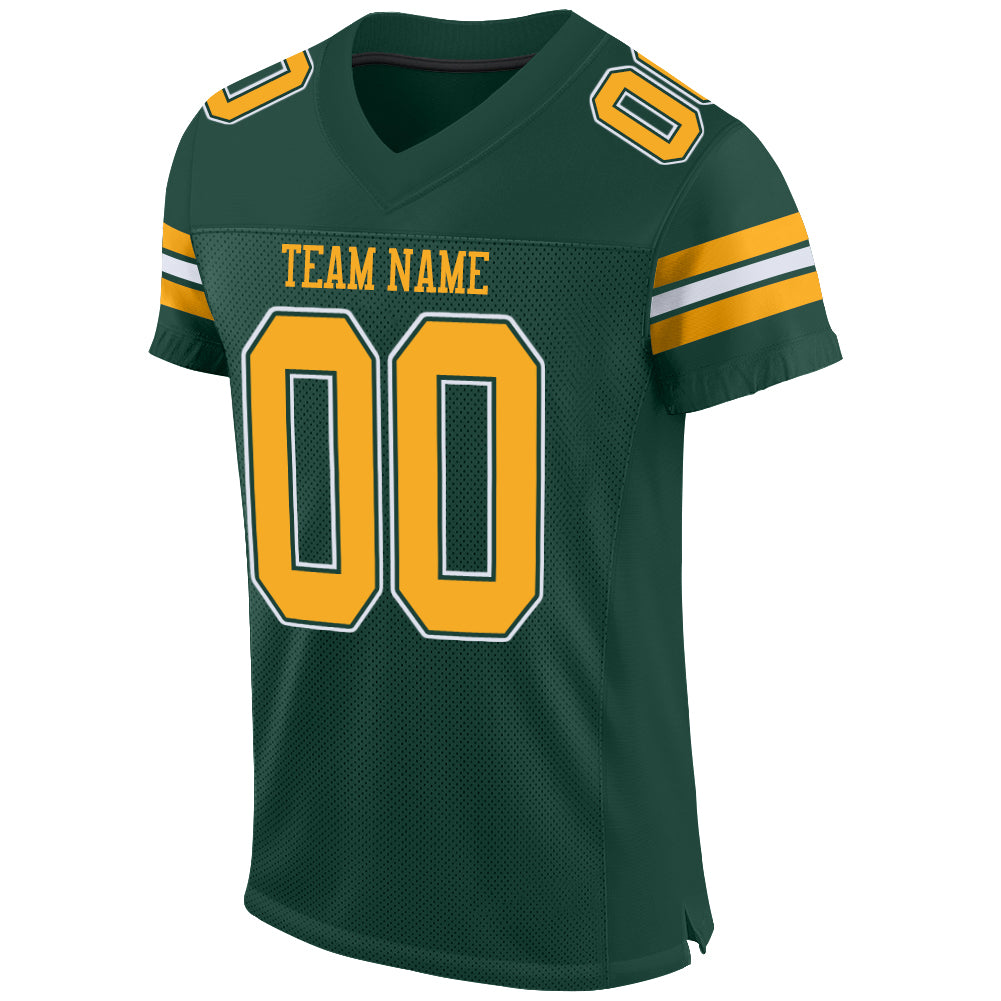 Custom Green GoldWhite Mesh Authentic Football Jersey Fiitg