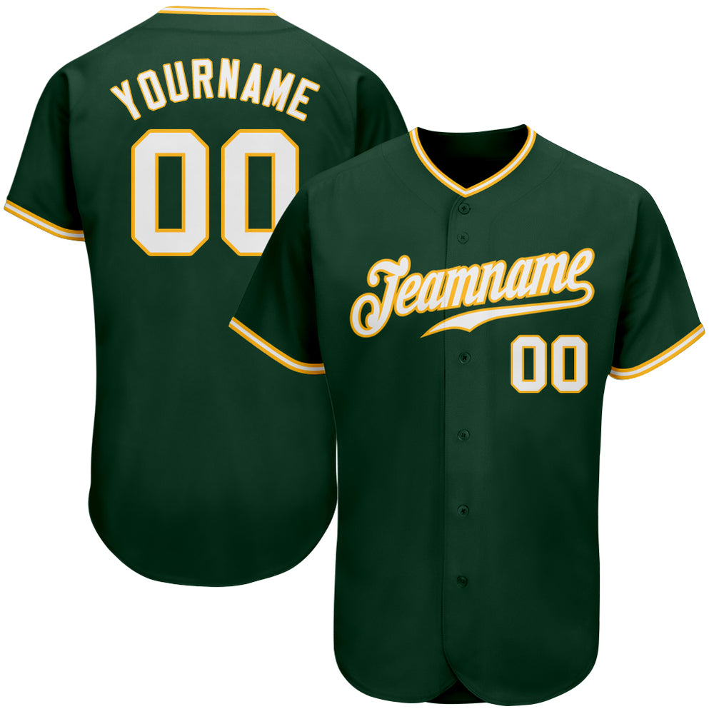 Custom Own Green White Gold Authentic Baseball Stitched Jersey Free ...