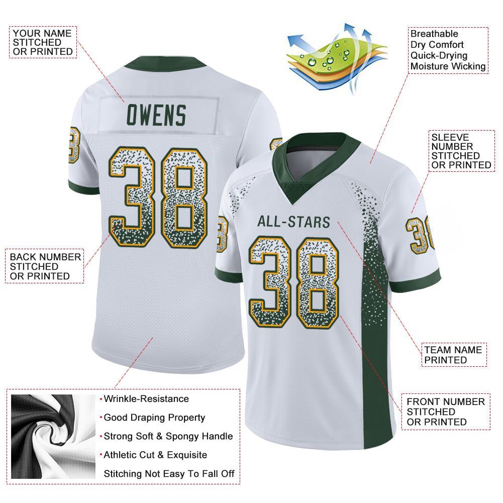 Custom White Green-Gold Mesh Drift Fashion Football Jersey – Fiitg