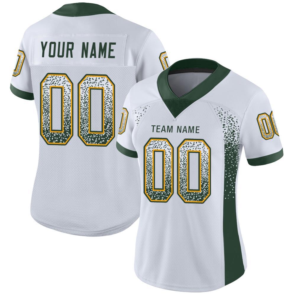 Custom White Green-Gold Mesh Drift Fashion Football Jersey – Fiitg