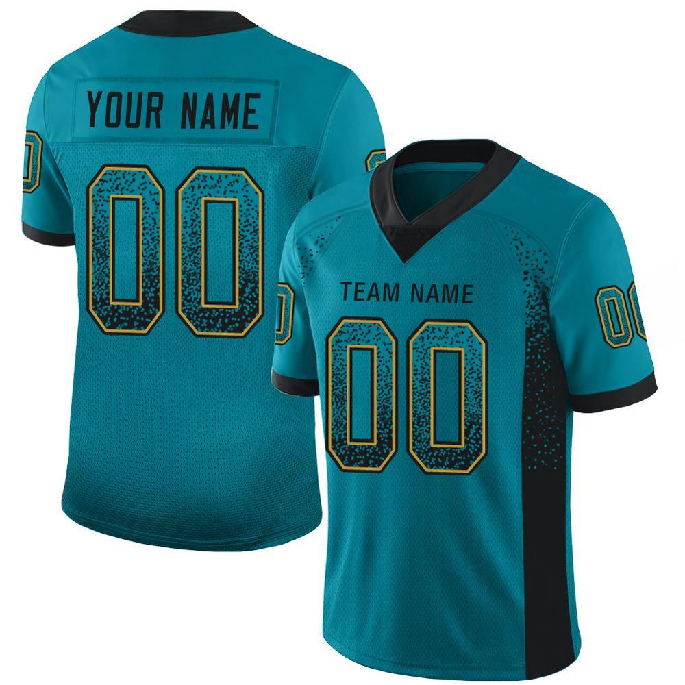 Custom Teal Old Gold-Black Mesh Authentic Football Jersey – Fiitg