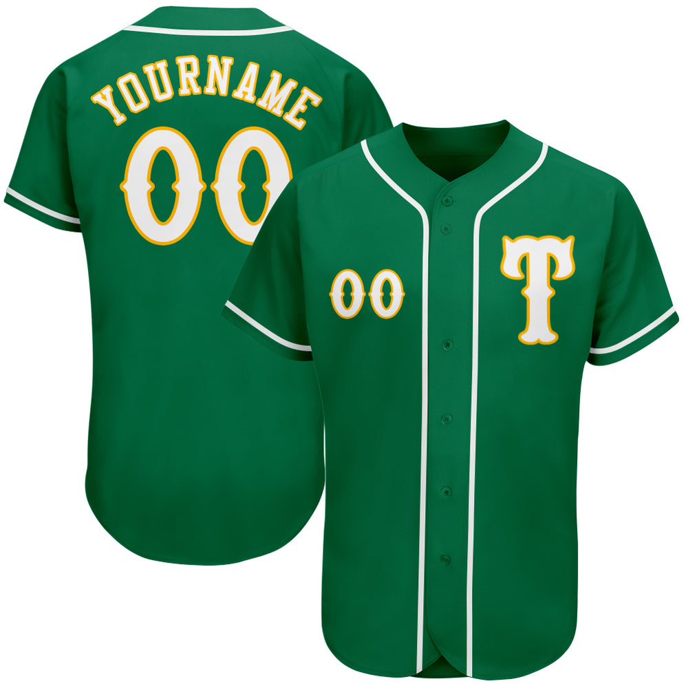 Custom Own Kelly Green White Gold Authentic Baseball Stitched Jersey ...