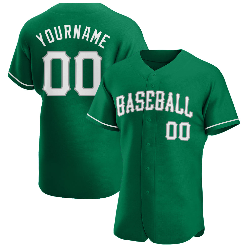 Custom Own Kelly Green White Gray Authentic Baseball Stitched Jersey ...