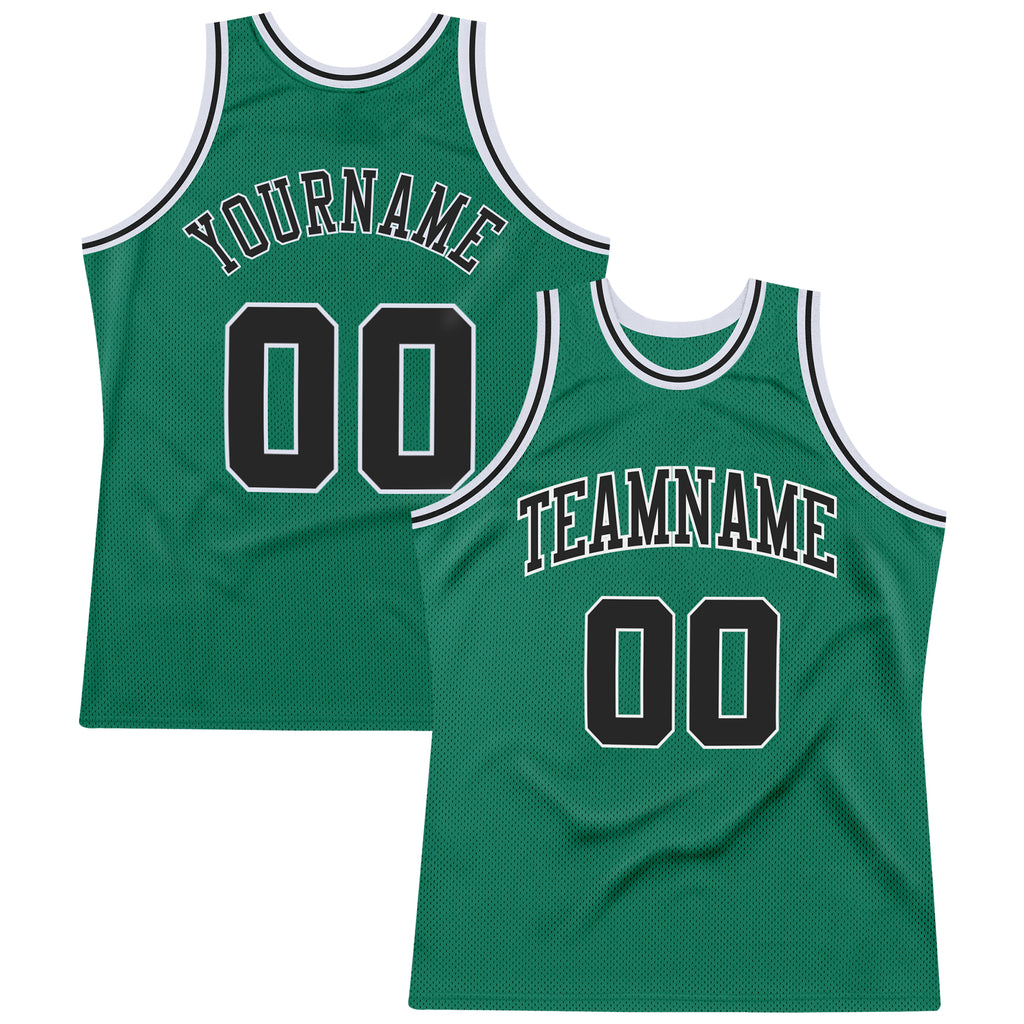 Custom Own Kelly Green Black White Authentic Basketball Stitched Jersey ...