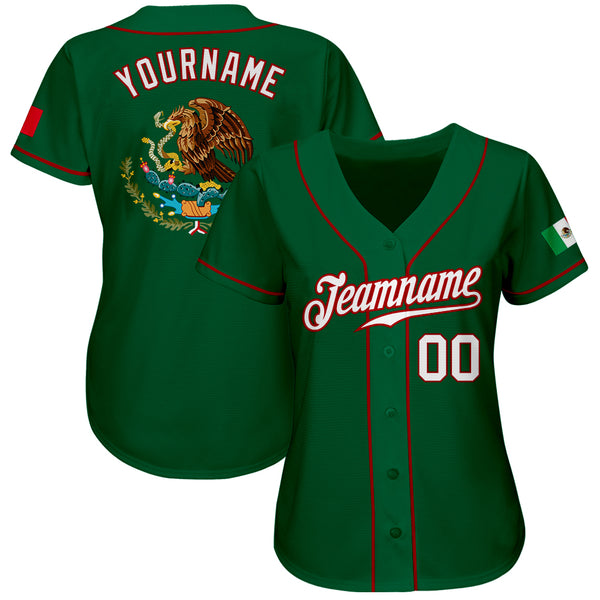 Custom Red Kelly Green-White 3D Mexico Authentic Baseball Jersey