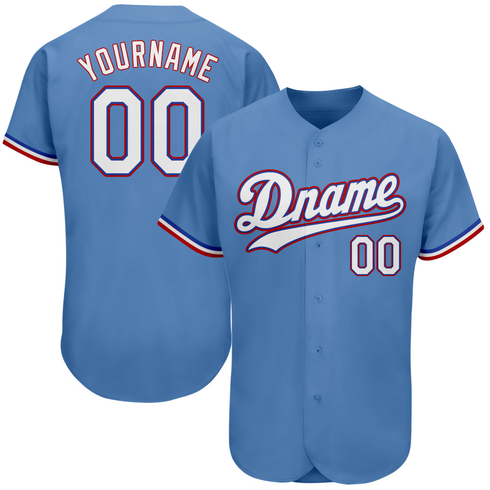 Custom Own Light Blue White Red Authentic Baseball Stitched Jersey Free ...