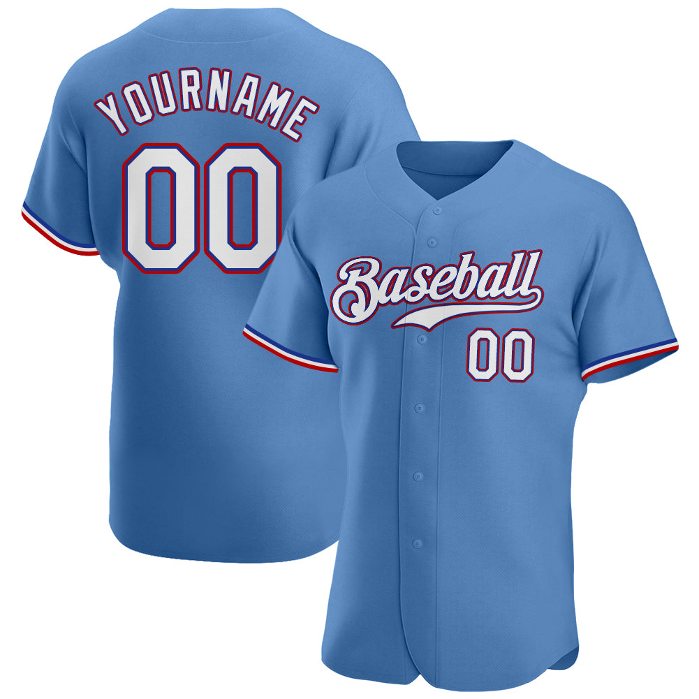Custom Own Light Blue White Red Authentic Baseball Stitched Jersey Free ...