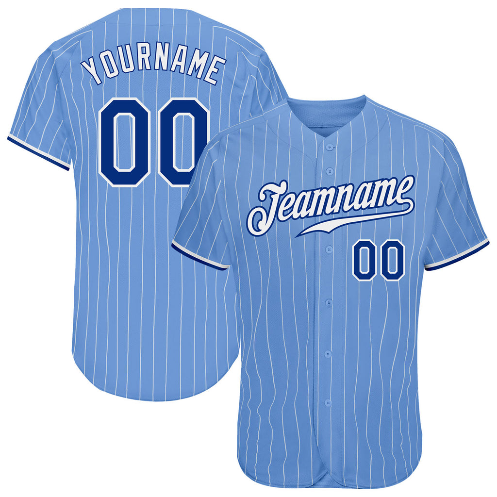 Custom Light Blue White Pinstripe Royal-White Authentic Baseball Jersey ...