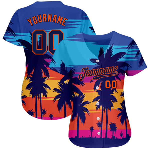 Custom Tropical Blue Palm Trees Pattern Baseball Jerseys For Men