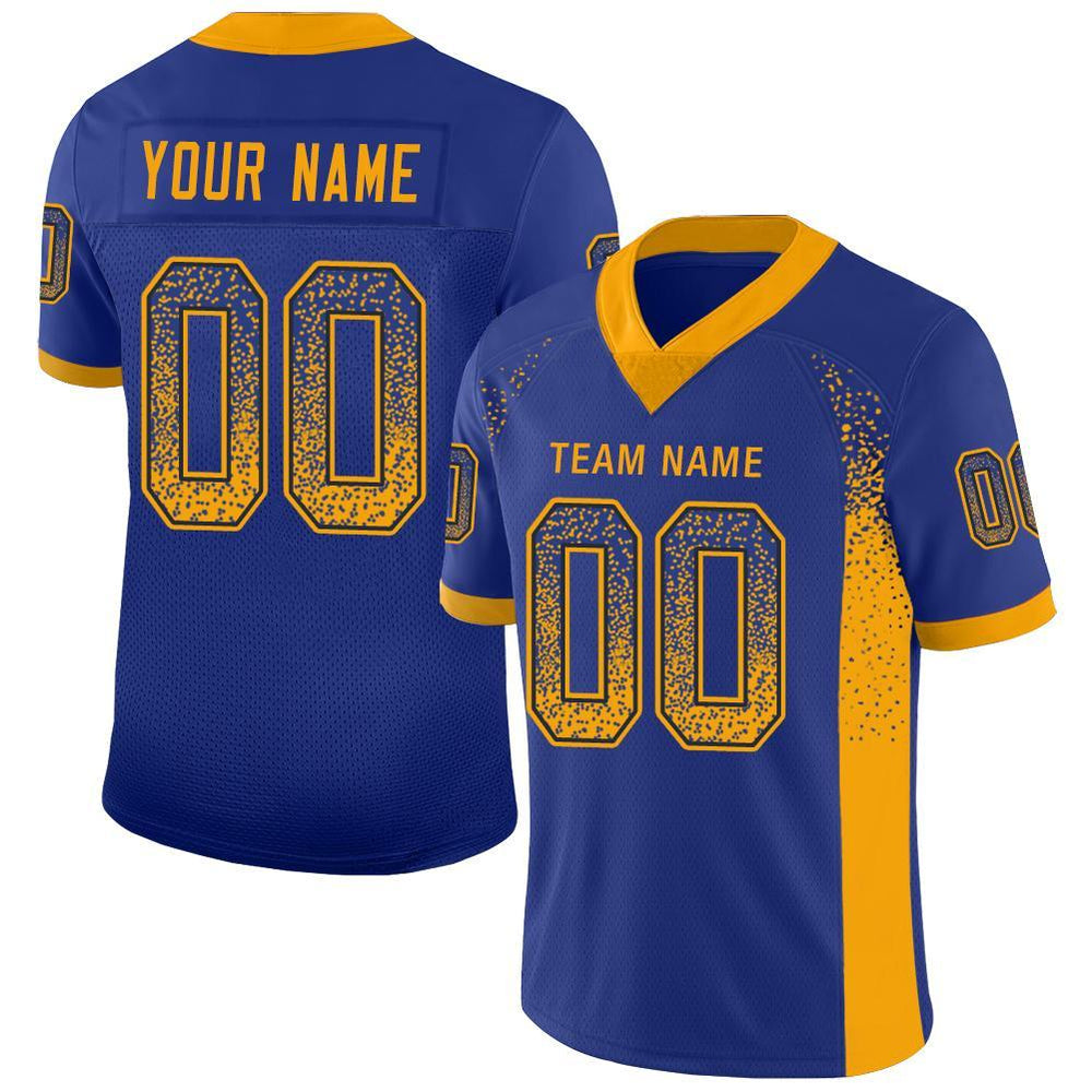 Custom Royal Gold-Navy Mesh Drift Fashion Football Jersey – Fiitg